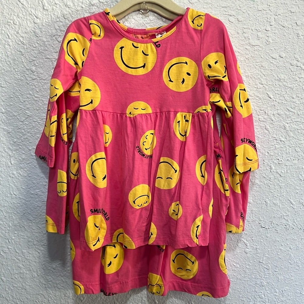EUC H&M x Smiley World pink yellow dress, size 2t & 5t